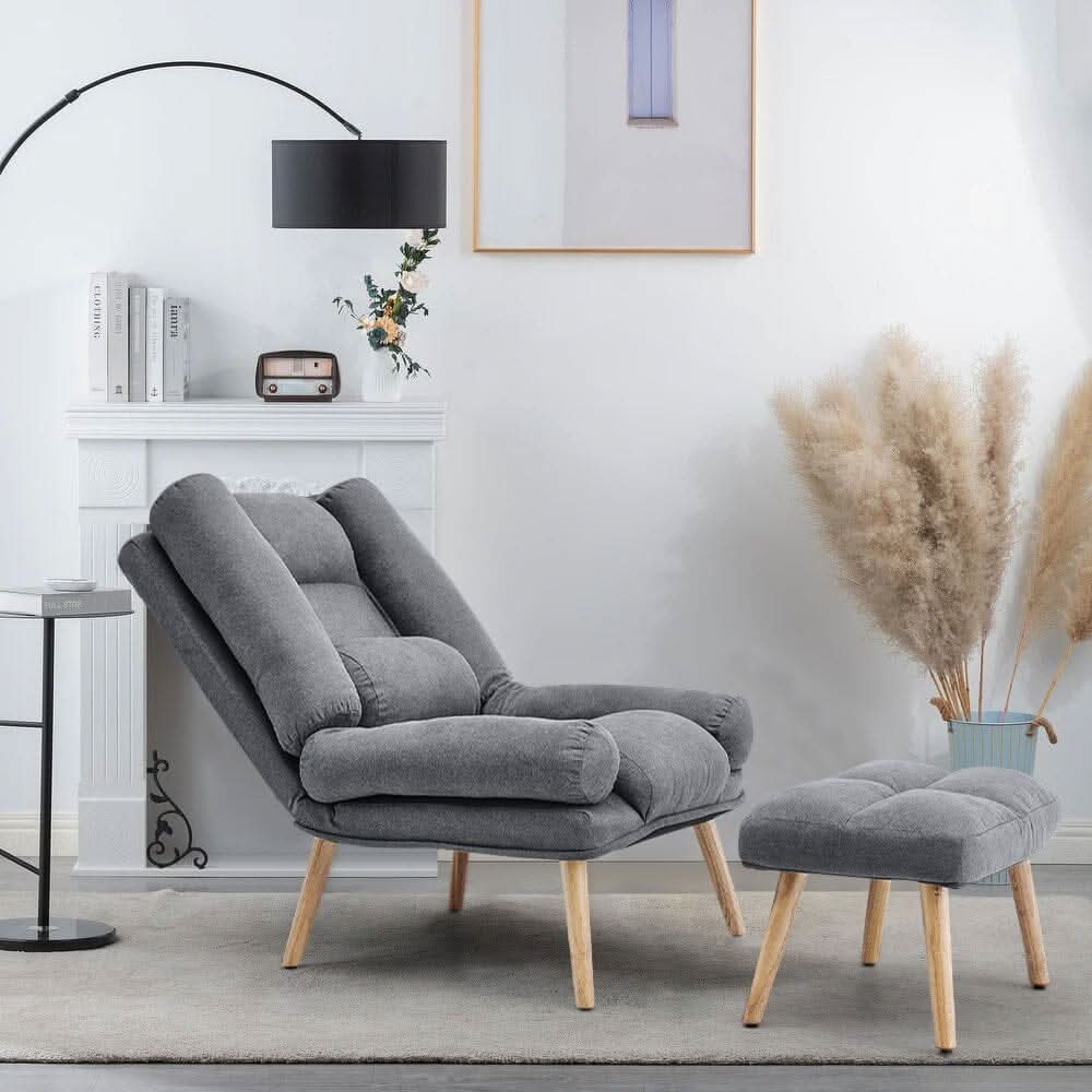 Modern Adjustable Leisure Chair with Ottoman Grey
