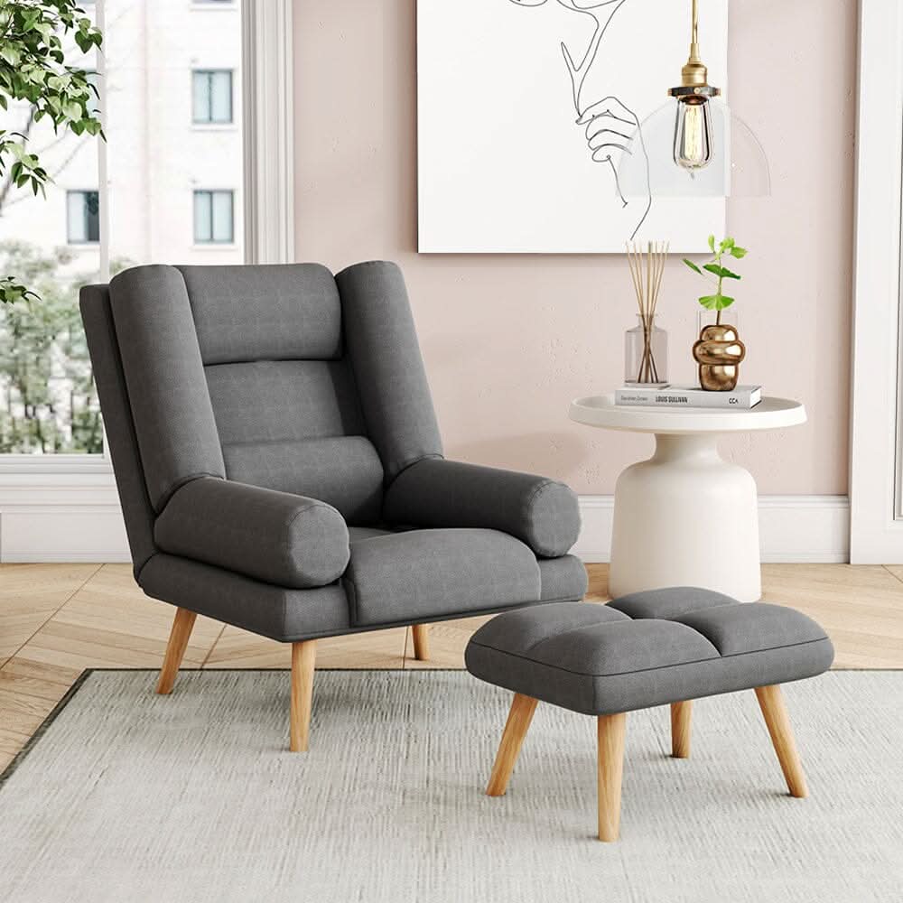 Modern Adjustable Leisure Chair with Ottoman Grey