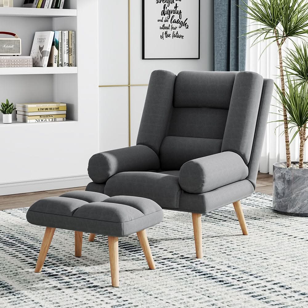 Modern Adjustable Leisure Chair with Ottoman Grey