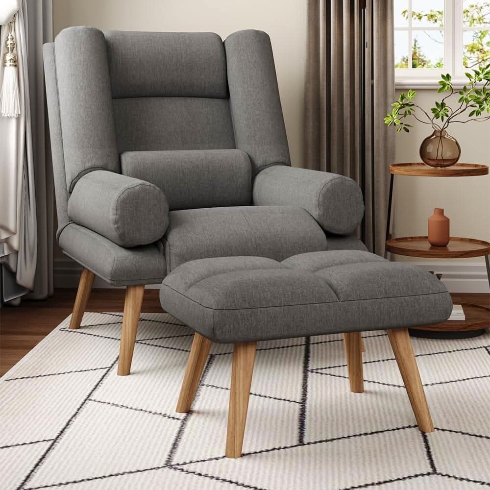 Modern Adjustable Leisure Chair with Ottoman Grey