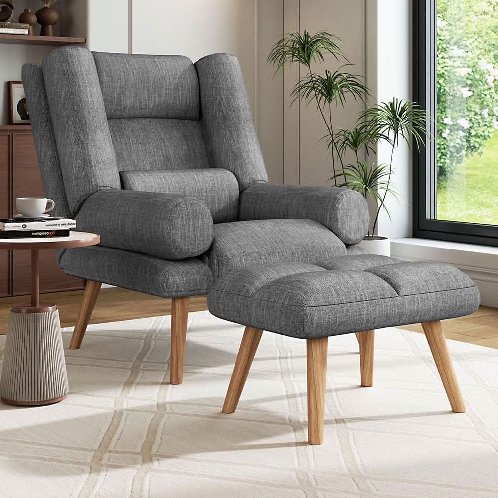 Modern Adjustable Leisure Chair with Ottoman Grey