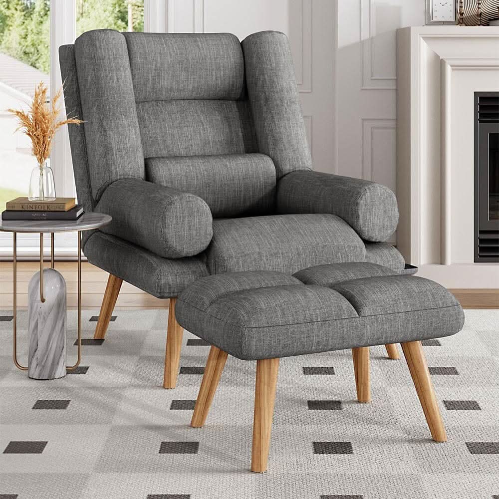 Modern Adjustable Leisure Chair with Ottoman Grey