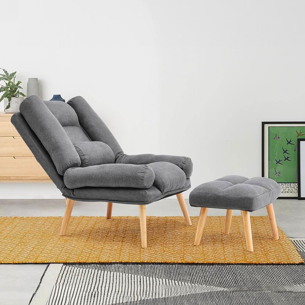 Modern Adjustable Leisure Chair with Ottoman Grey