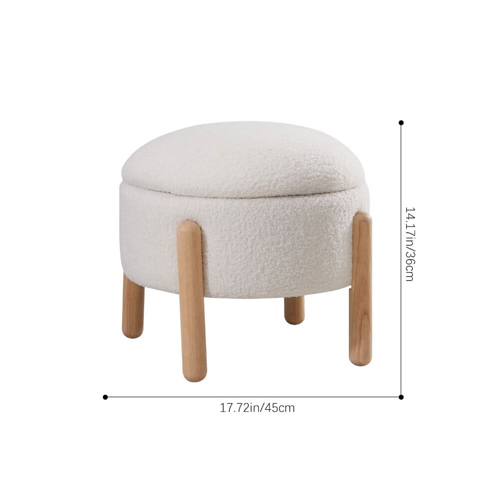 Off-White Mini Teddy Fleece Storage Ottoman with Wooden Legs
