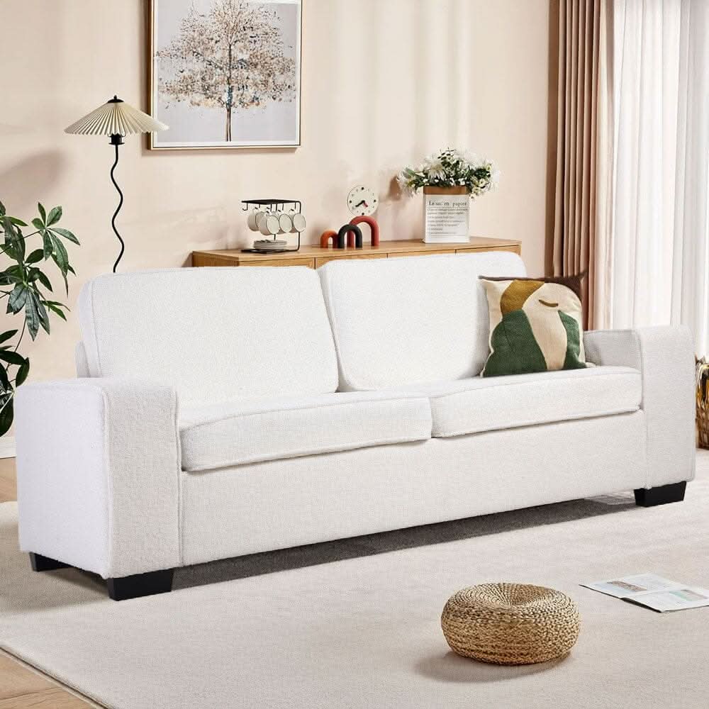 2 Seater Sofa White Teddy Fleece Double Box Packaging