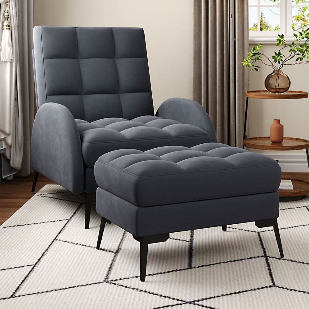 Sofa Bed Lamb Fleece 3 Recline Positions Black Metal Legs with Ottoman