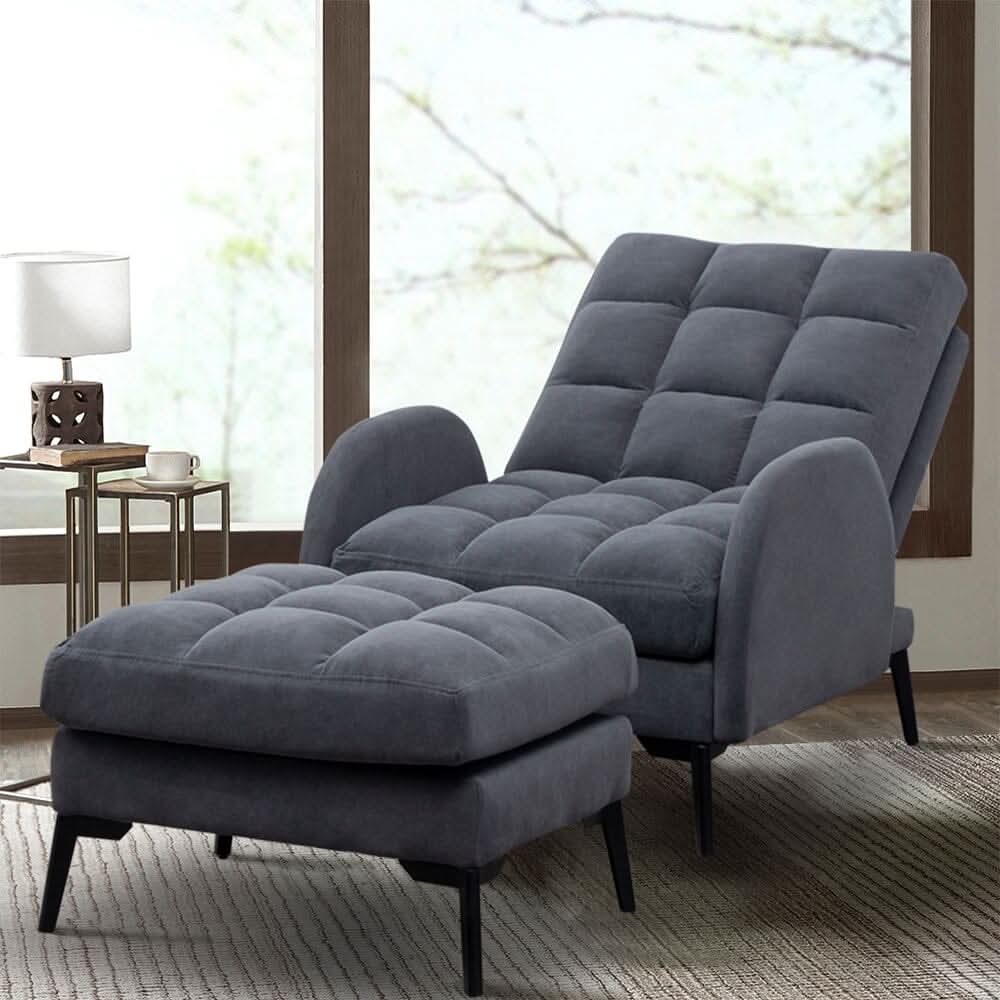Sofa Bed Lamb Fleece 3 Recline Positions Black Metal Legs with Ottoman