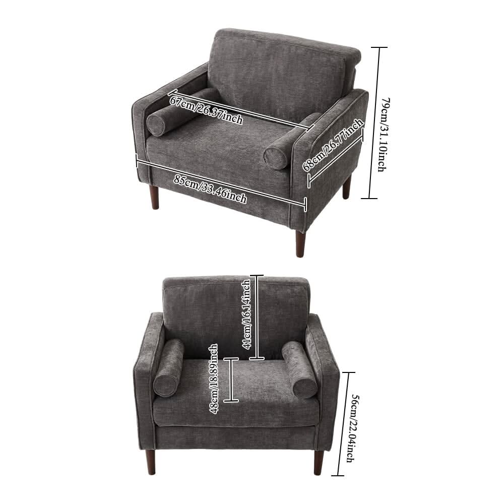 Accent Chair with 2 Cylindrical Pillows - Zippered Detachable Cushions