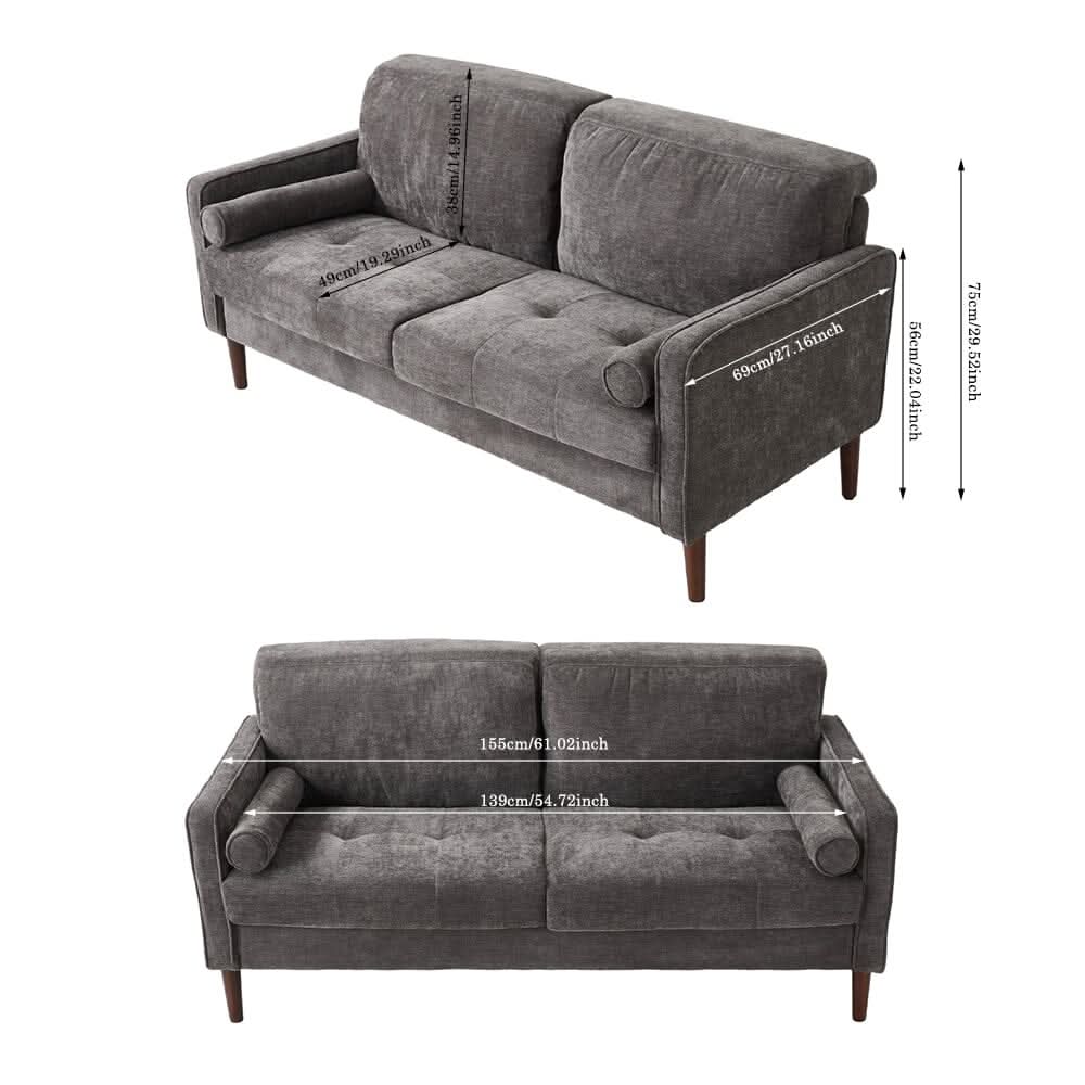 2 Seater Sofa with Cylindrical Pillows and Plush Cushions