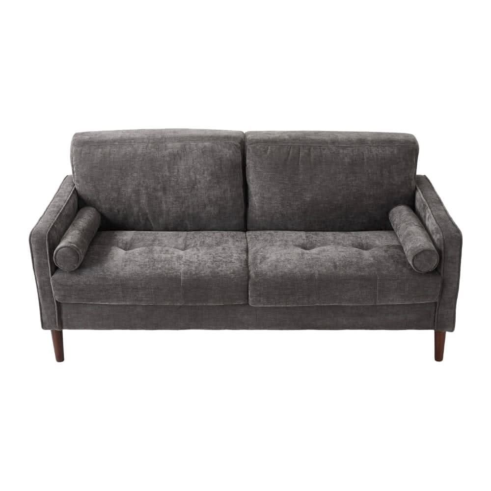 2 Seater Sofa with Cylindrical Pillows and Plush Cushions