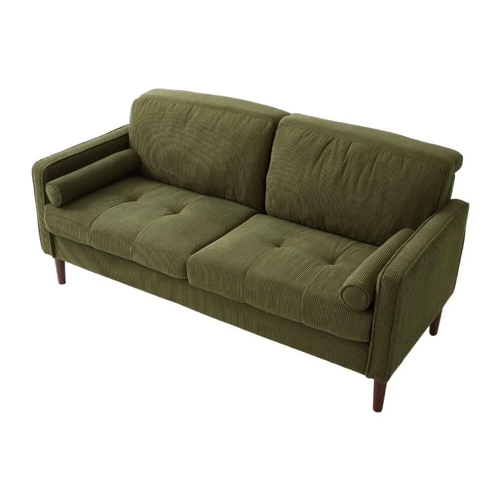 2 Seater Sofa with Cylindrical Pillows and Plush Cushions