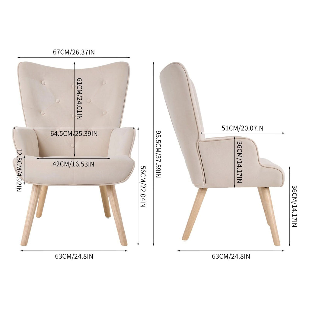 Retro Tufted Wingback Accent Chair Velvet Fabric
