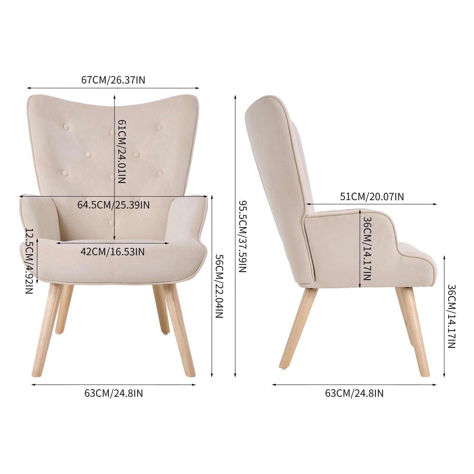 Retro Tufted Wingback Accent Chair Velvet Fabric