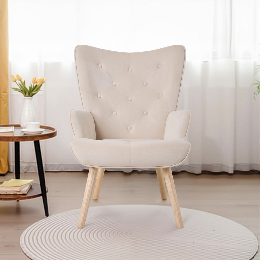 Retro Tufted Wingback Accent Chair Velvet Fabric