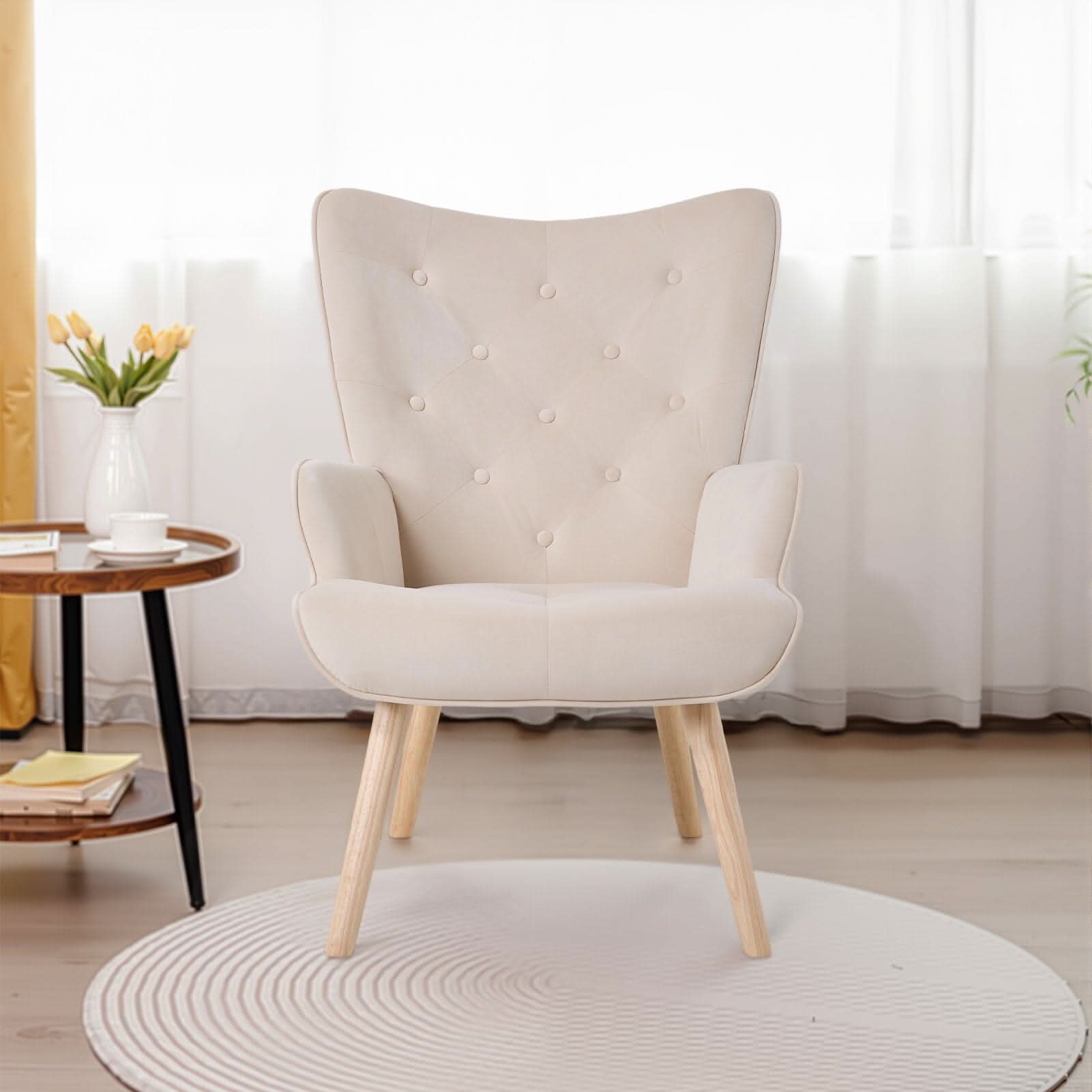 Retro Tufted Wingback Accent Chair Velvet Fabric