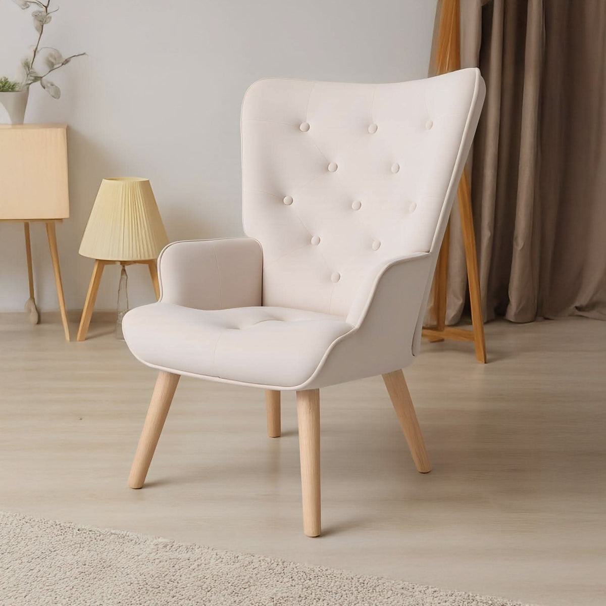 Retro Tufted Wingback Accent Chair Velvet Fabric