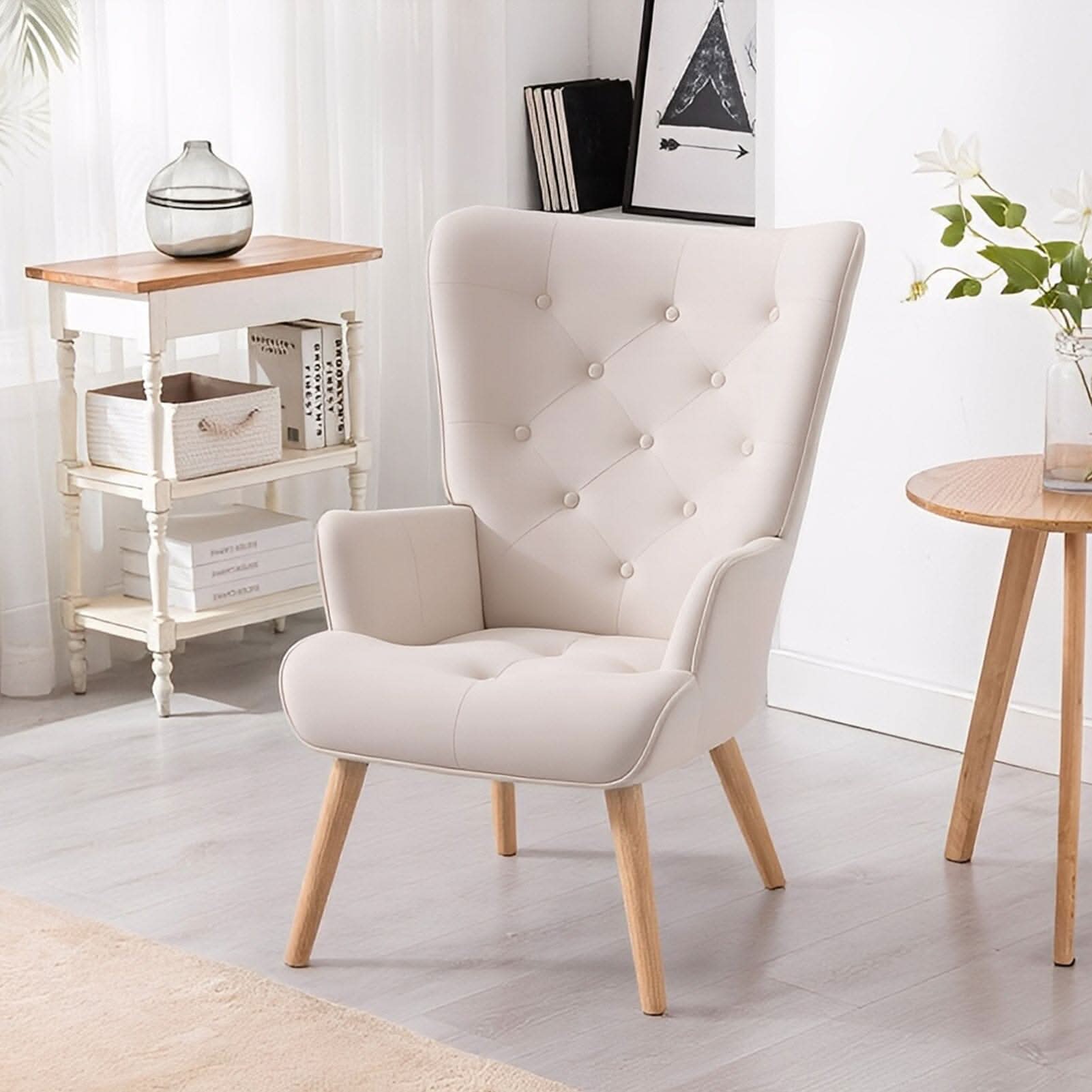 Retro Tufted Wingback Accent Chair Velvet Fabric