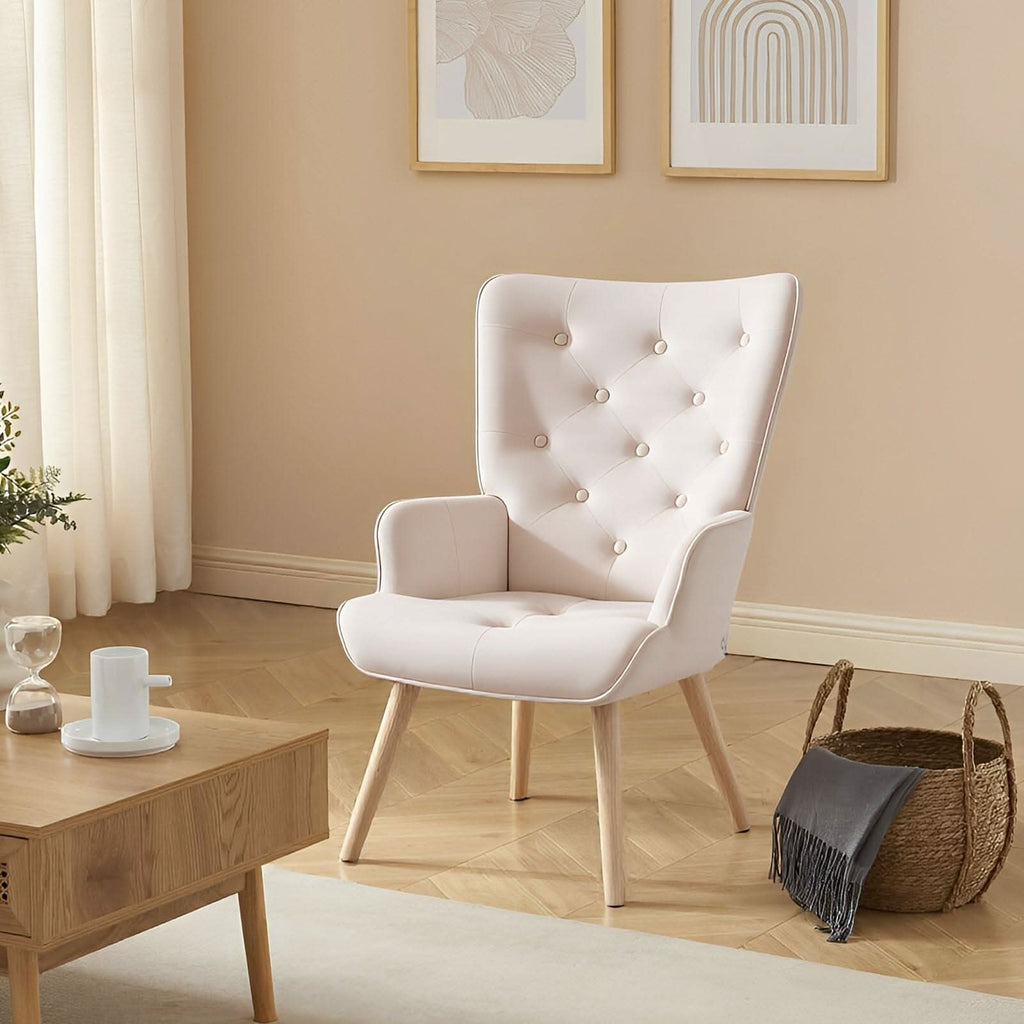 Retro Tufted Wingback Accent Chair Velvet Fabric