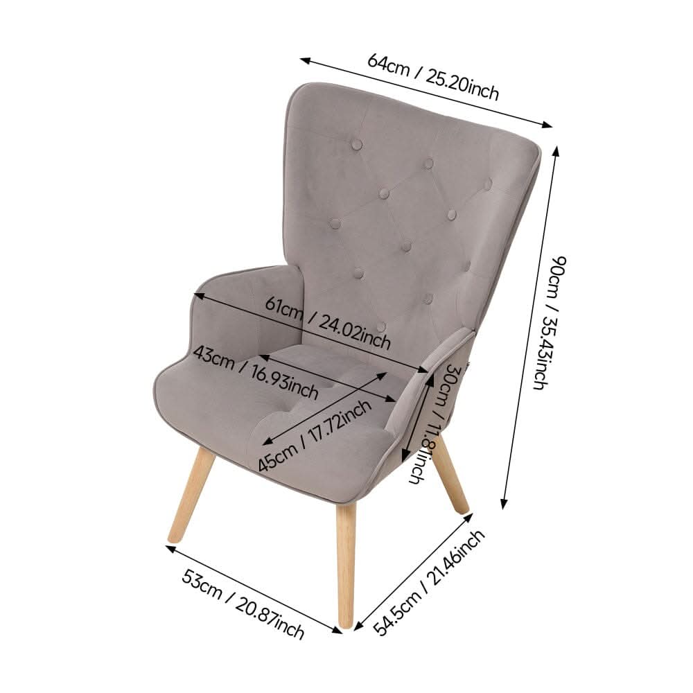 Retro Tufted Wingback Accent Chair Velvet Fabric