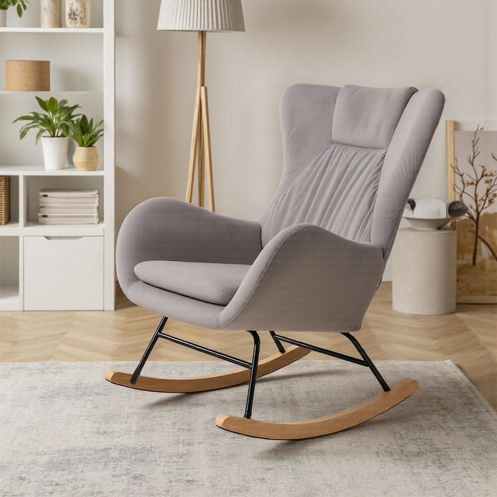 Modern Teddy Fabric Rocking Chair with Wooden Legs