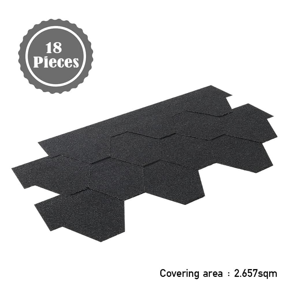 18/36Pcs Asphalt Shingles Bitumen Roofing Hexagon Shape - Black/Gery