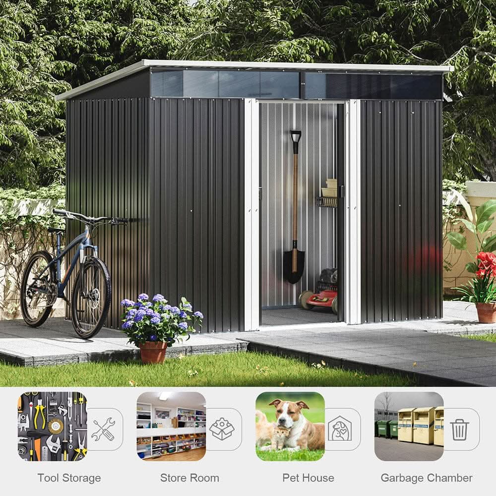 8.5X4ft/ 8.5X6ft Metal Garden Bike Sheds Storage Shed with Lockable Sliding Doors