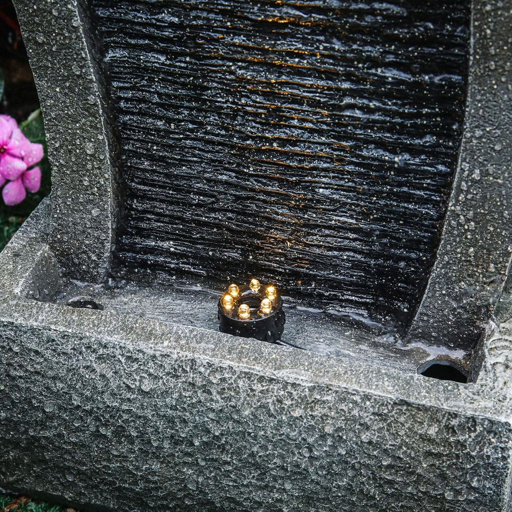50CM H Slate Effect Modern Waterfall Ornament Garden Water Feature Cascading Tiered Water
