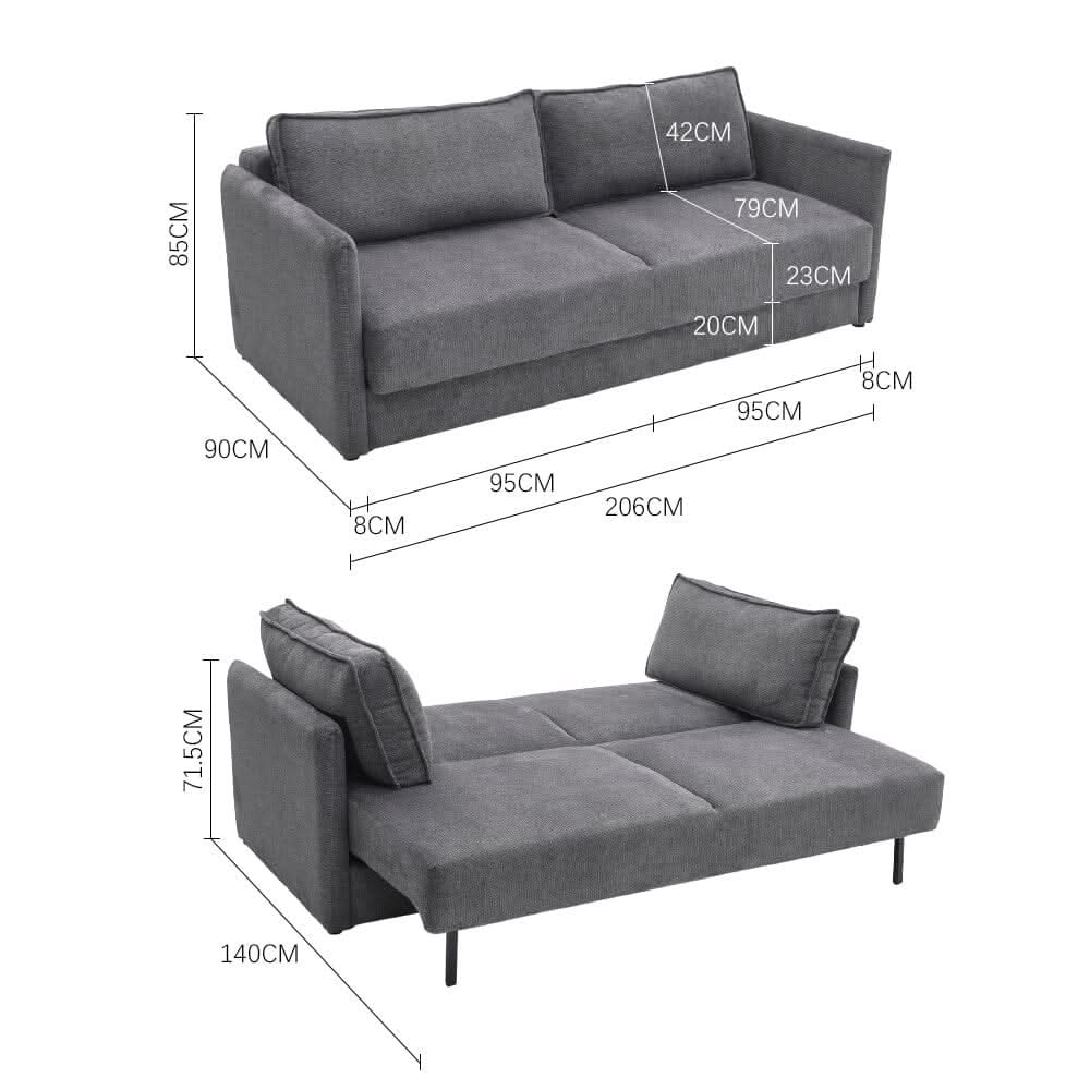 Grey 3-Seater Sleeper Sofa Bed polyester/corduroy