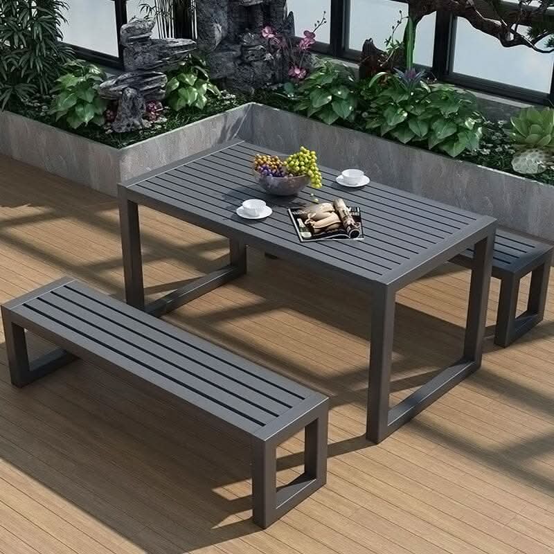 6 - Person 150cm Long Iron Outdoor Dining Set Garden Table and Bench