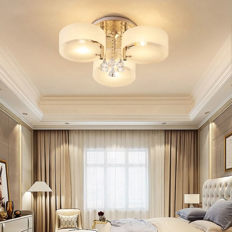 Ceiling Light Semi-Flush Mount, Cylindrical Acrylic Lampshades, Crystal Drops