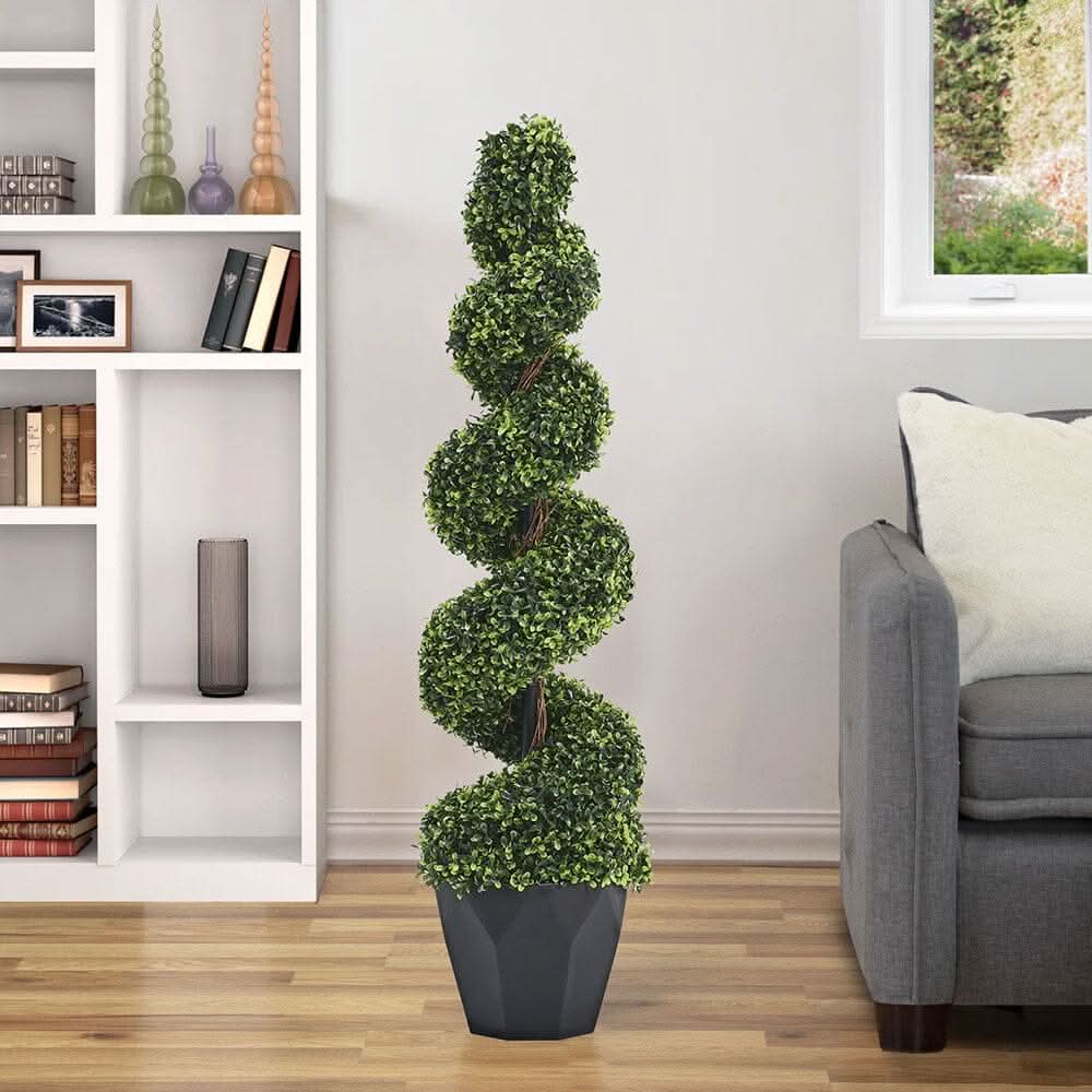 2 Pack Artificial Topiary Spiral Boxwood Tree Fake Plant