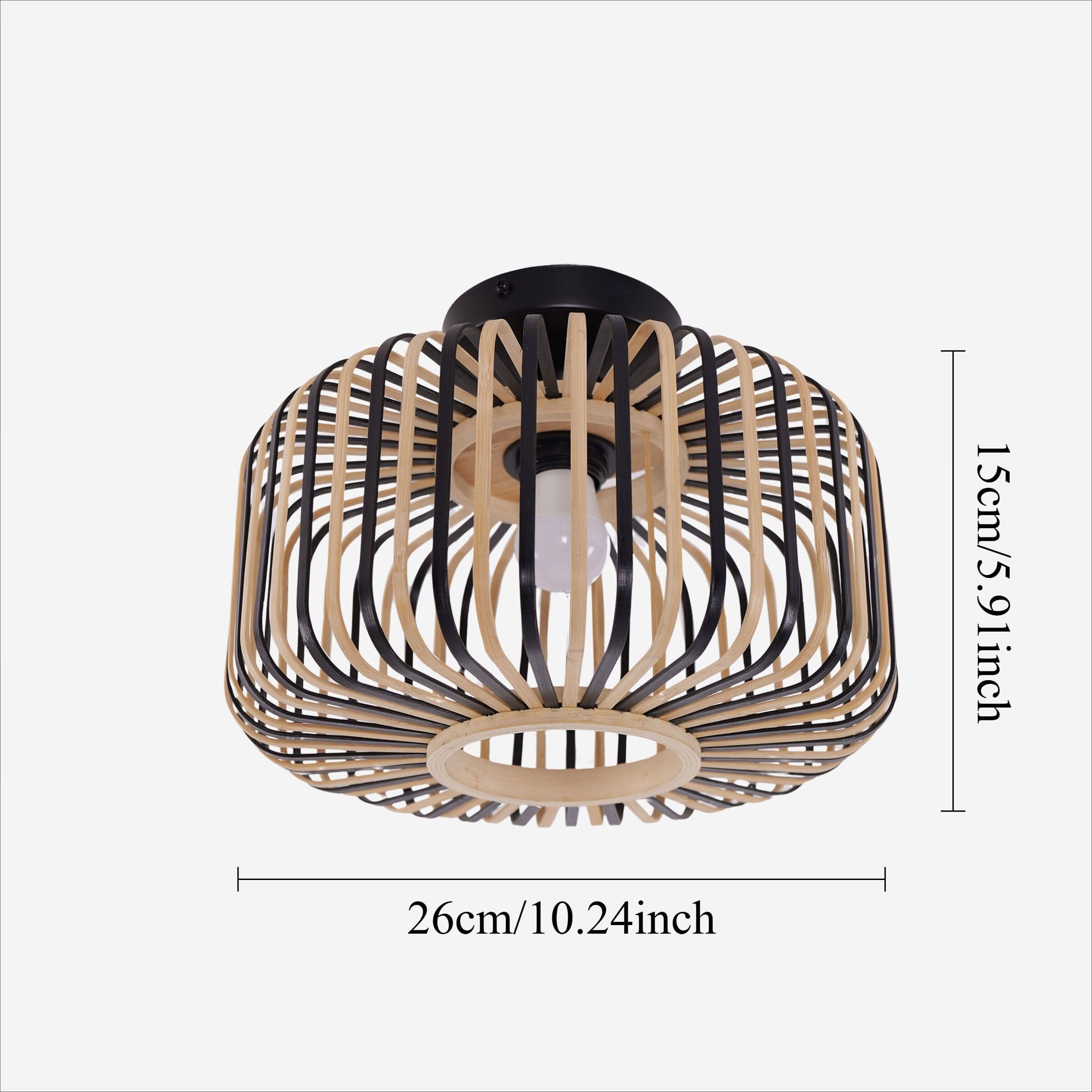 Lightsin Black Modern Ceiling Light – Handwoven Bamboo Pendant Light for Living Room, Bedroom & Kitchen