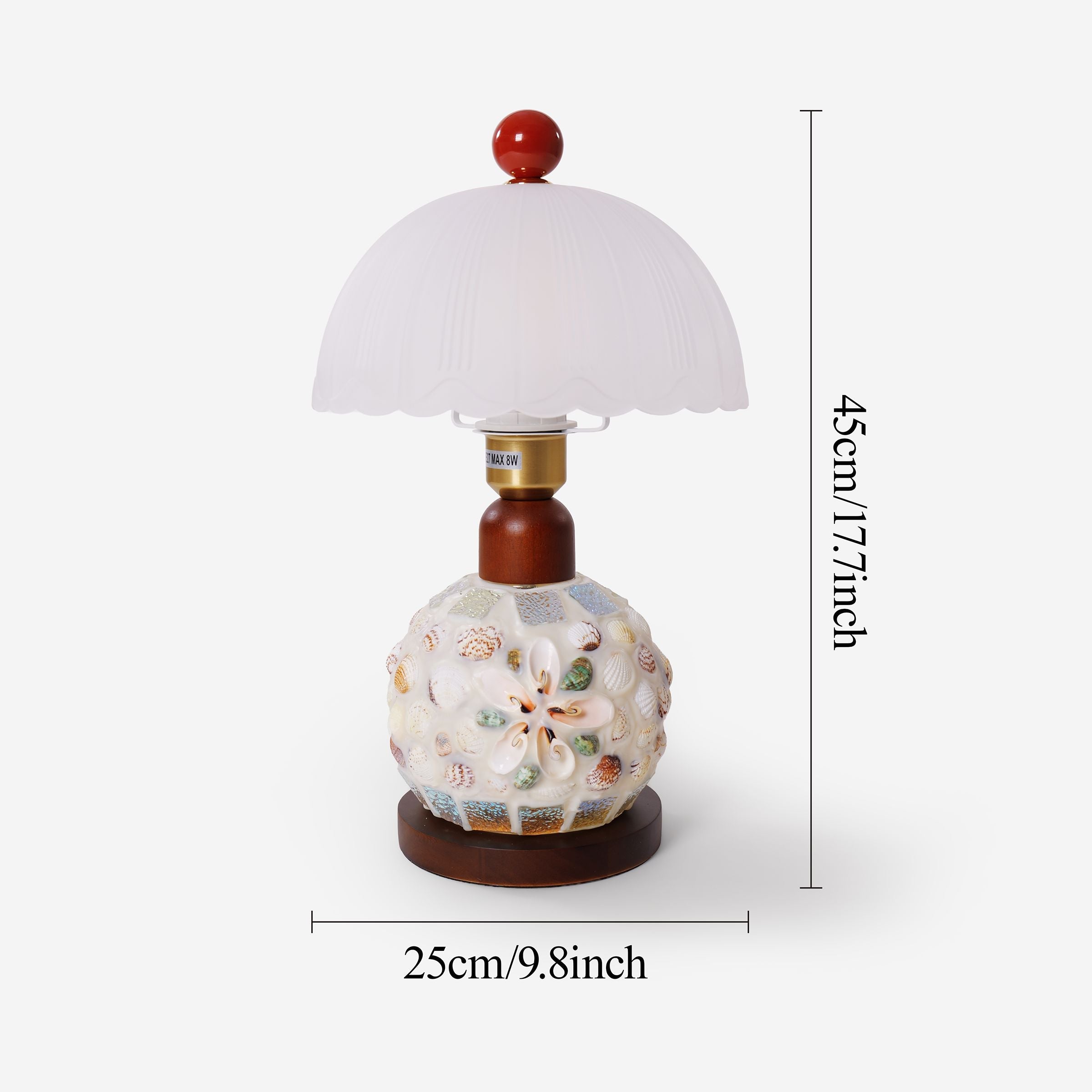 Mosaic Seashell Table Lamp - Coastal Glass & Wood Bedside Light