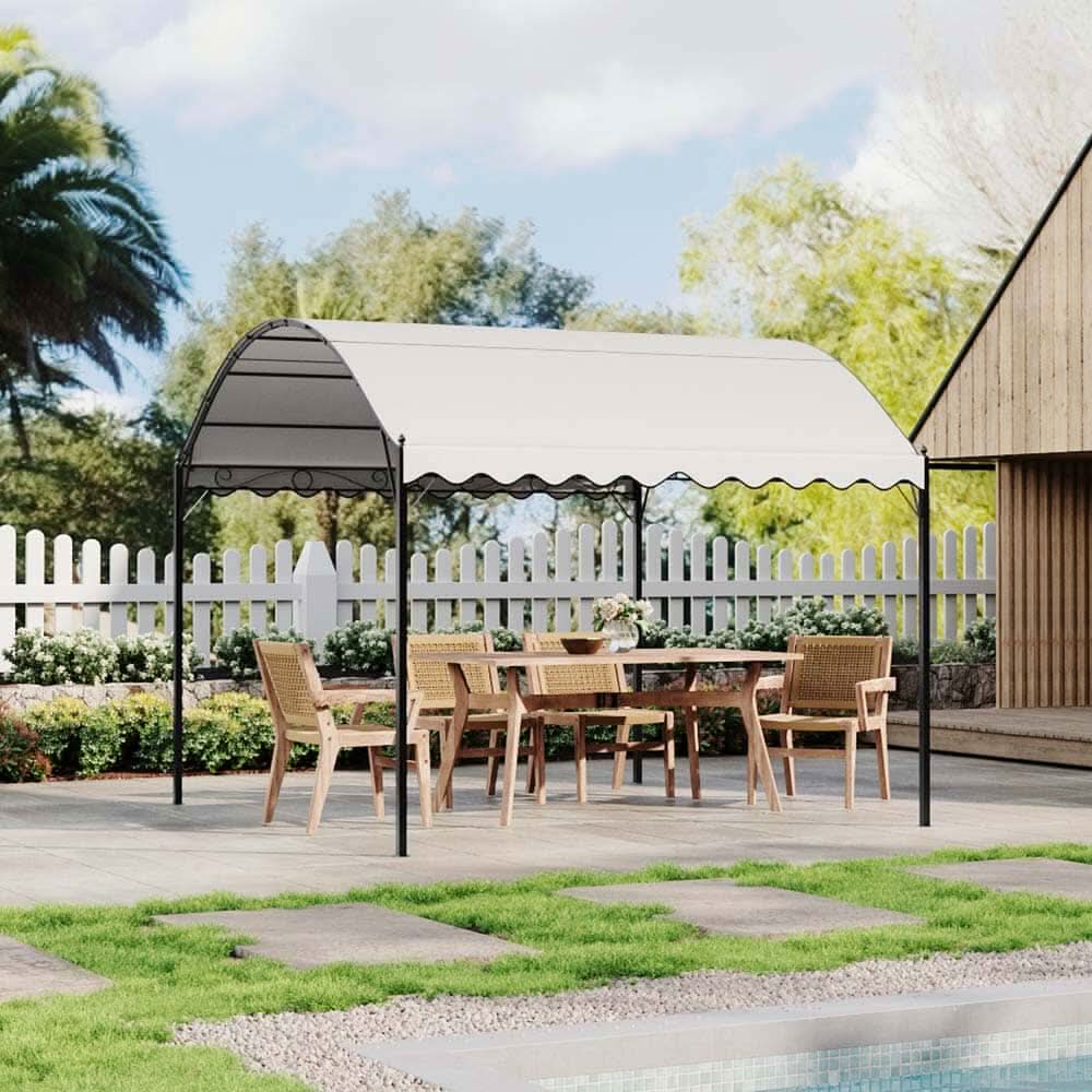 9.84 x 9.84 x 8.53 ft/ 9.84 x 13.12 x 8.53 ft Beige Arch Steel Canopy with Ground Pegs