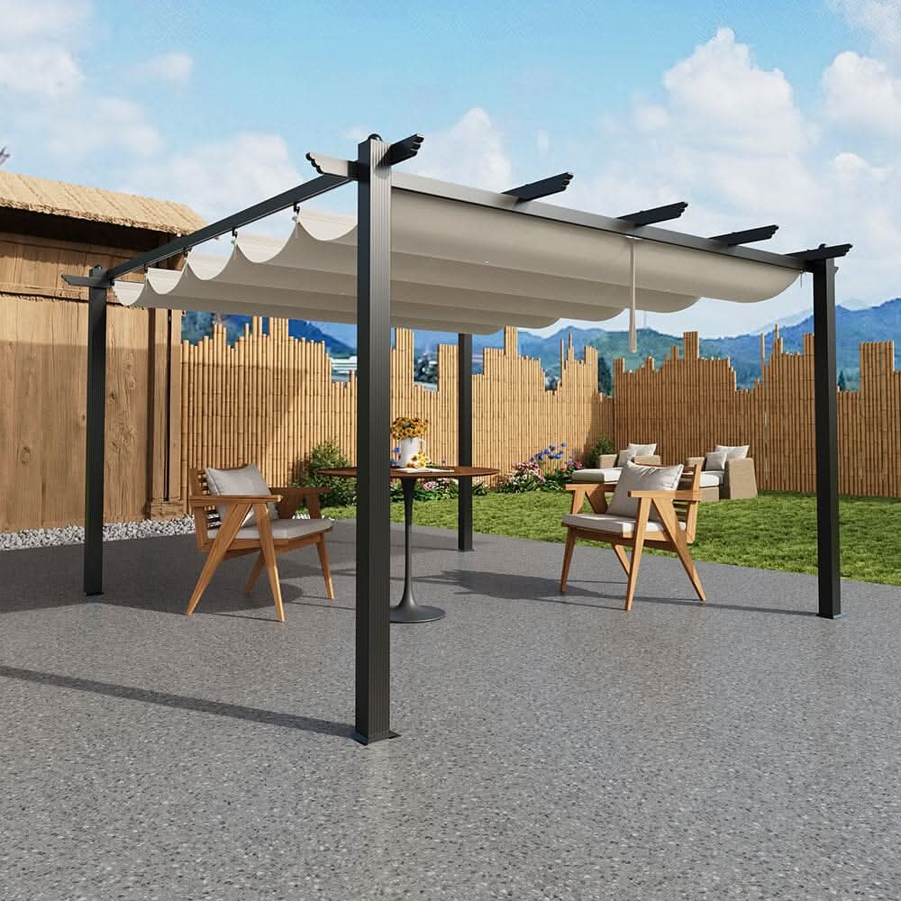 3x3m/3x4m/3x6m/4x4m All-Aluminum Flat Top Tarp Tent -Off-White/Light Grey