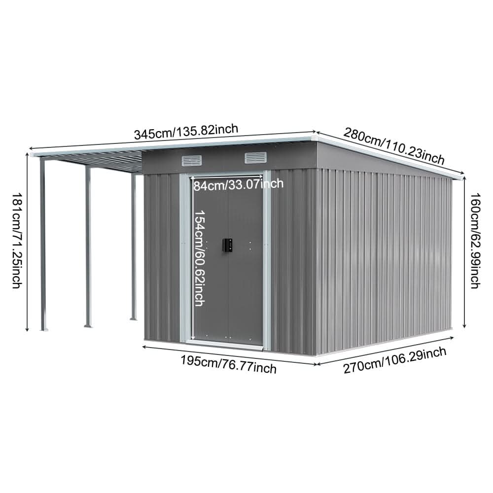 5.5x3.5 ft/ 5.5x5.5 ft/ 5.5x7.5 ft/ 5.5x9 ft Metal Pent Roof Outdoor  Storage Shed with Lean-to