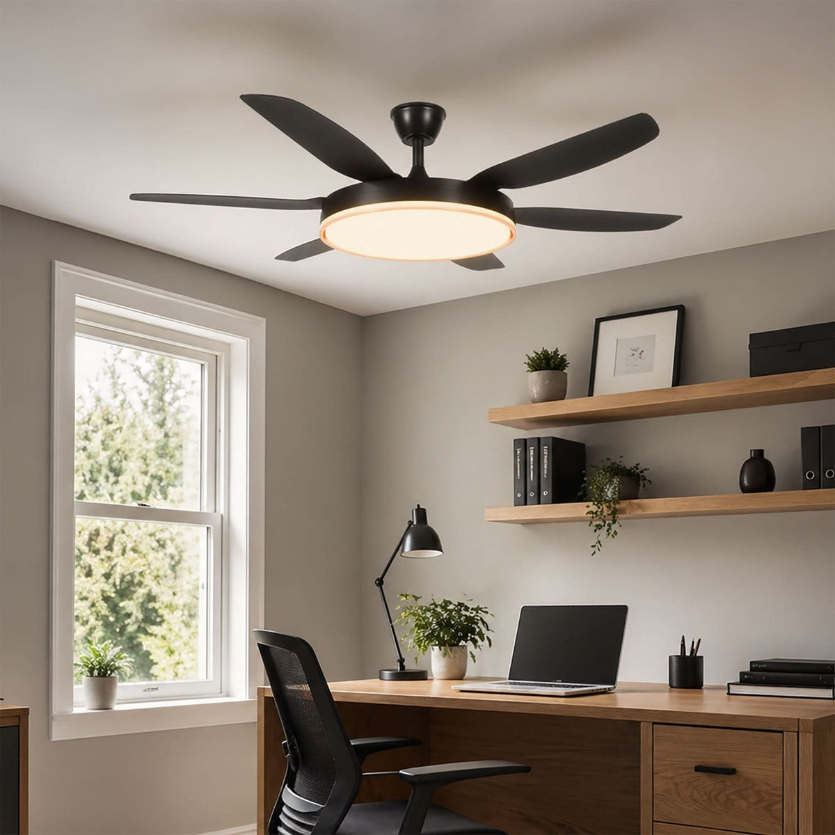 Lightsin Modern Black 57inch LED Ceiling Fan with Remote Control
