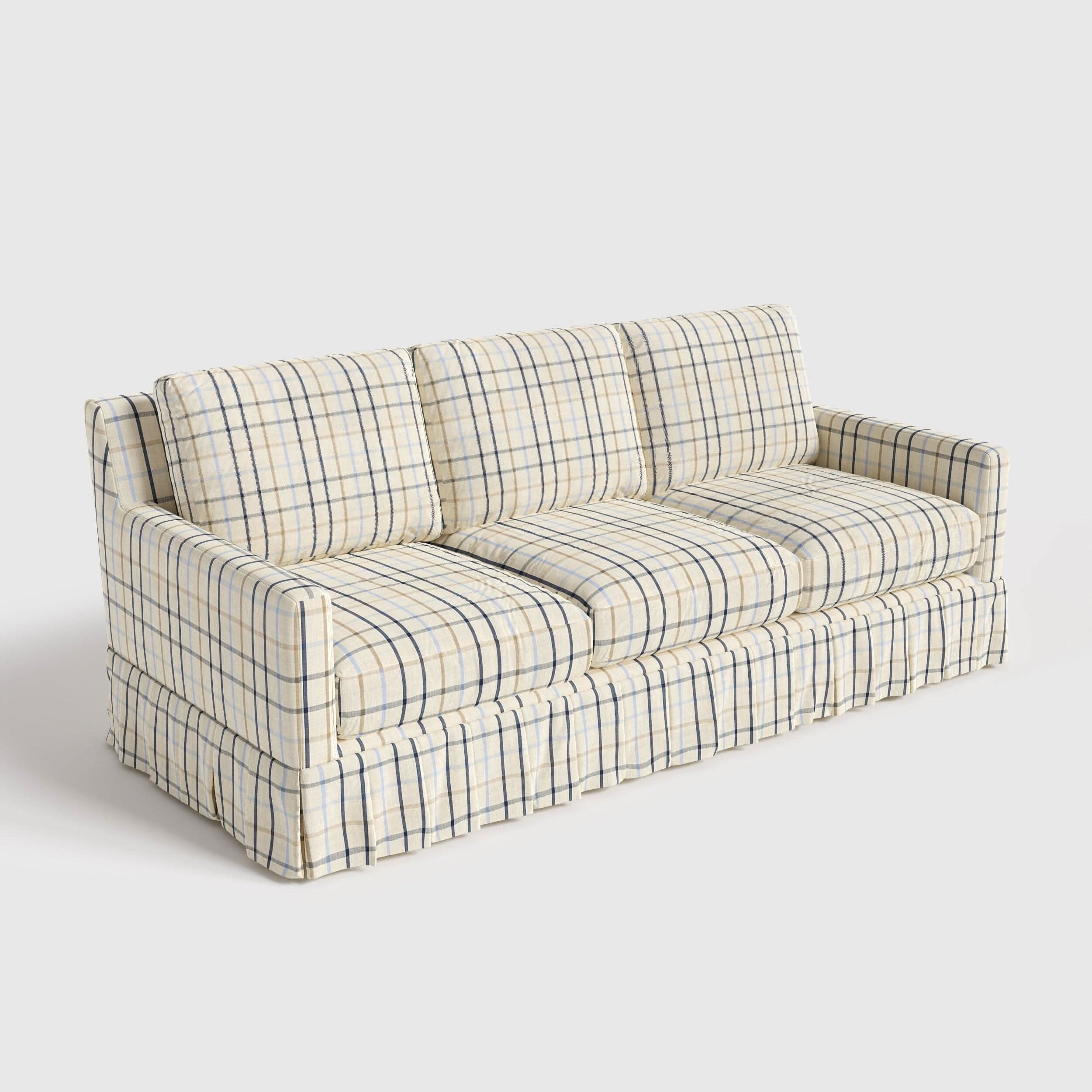 Cottonfy Blue Gingham Sofa with Skirted Base