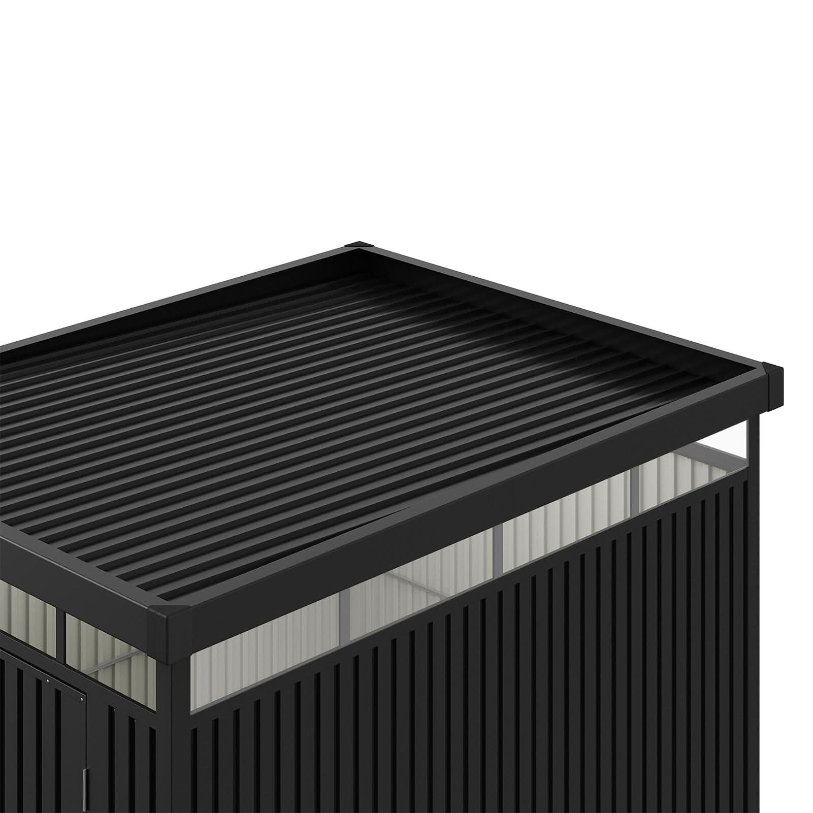 2x2.6x2m/1.6x2.6x2m/2.6x3x2m/4x3x2m Charcoal Black Galvanized Steel Storage Shed with Double/Single Lockable Doors