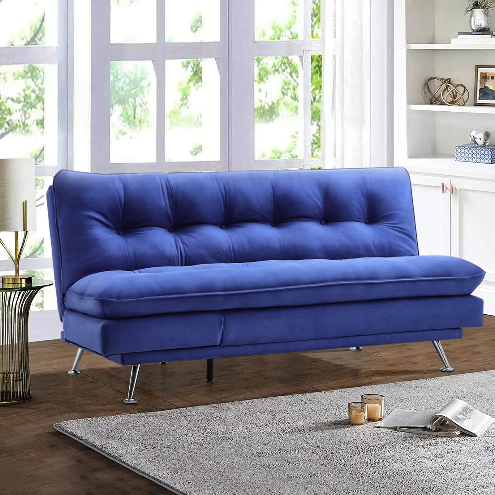 Modern 3-Seater Linen Fabric Sofa Bed with Cushions and 2 Pillows