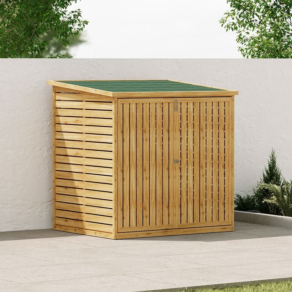 Wooden Bicycle Shed with Asphalt Roof and Steel Locking Door