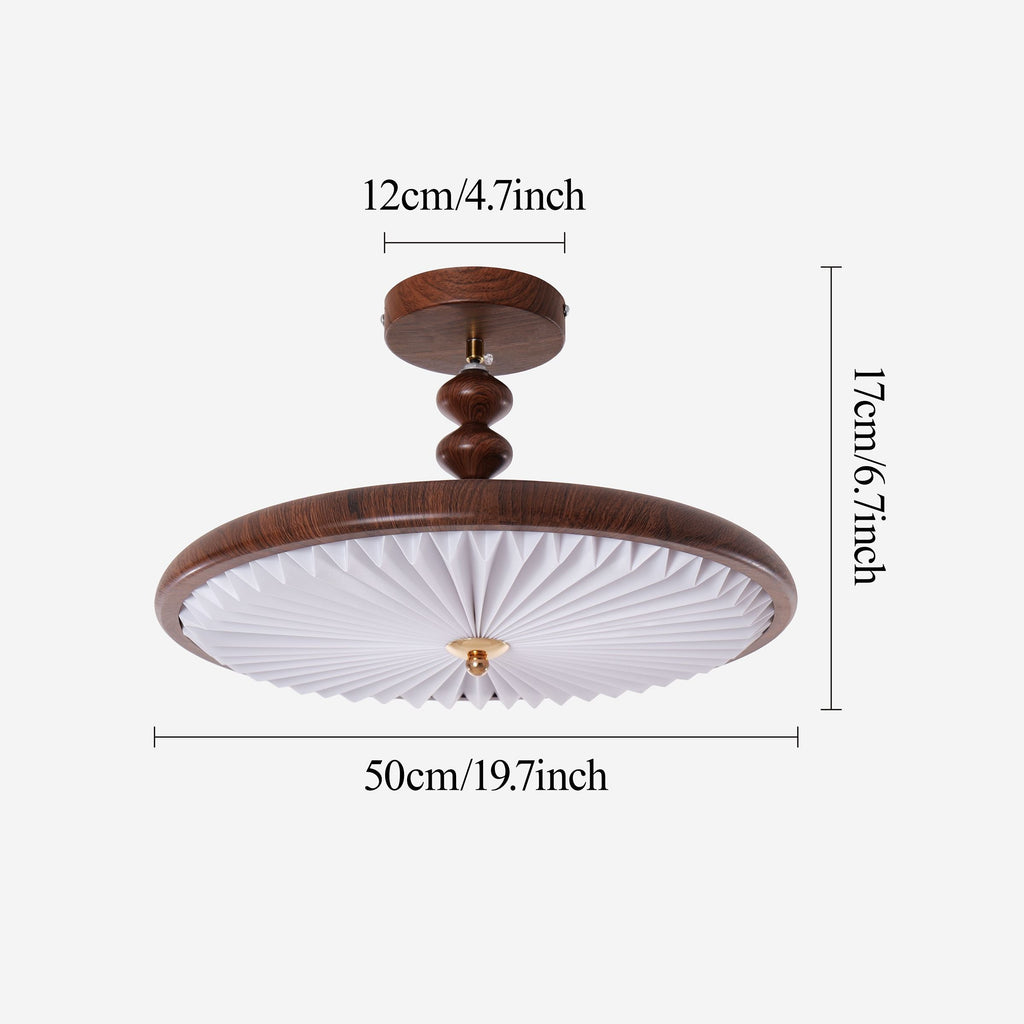 Walnut Pleated Ceiling Light | LED Flush Mount