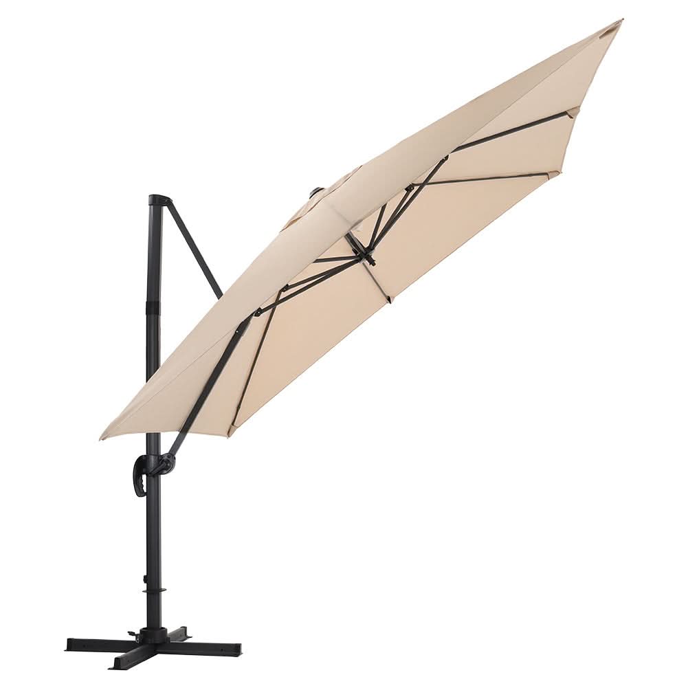 3 x 3 M Khaki Square Cantilever Parasol Outdoor Hanging Umbrella for Garden and Patio