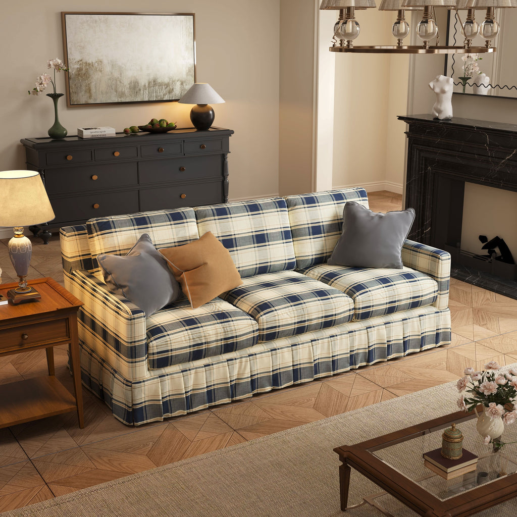 Cottonfy 3 Seater Striped Sofa with Removable Covers and Skirted Design