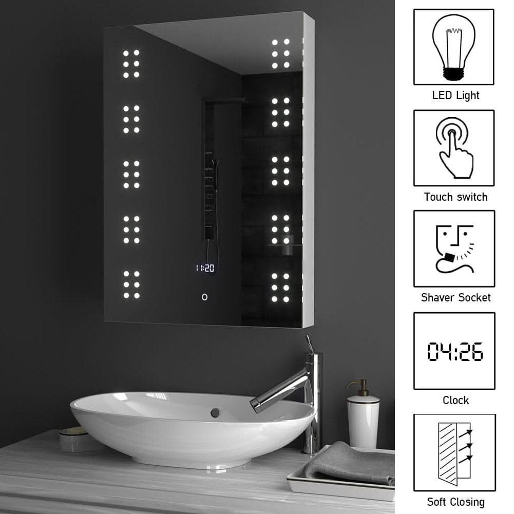 700x500MM LED Illuminated Mirror Cabinet with Shaver Socket&Demister Pad
