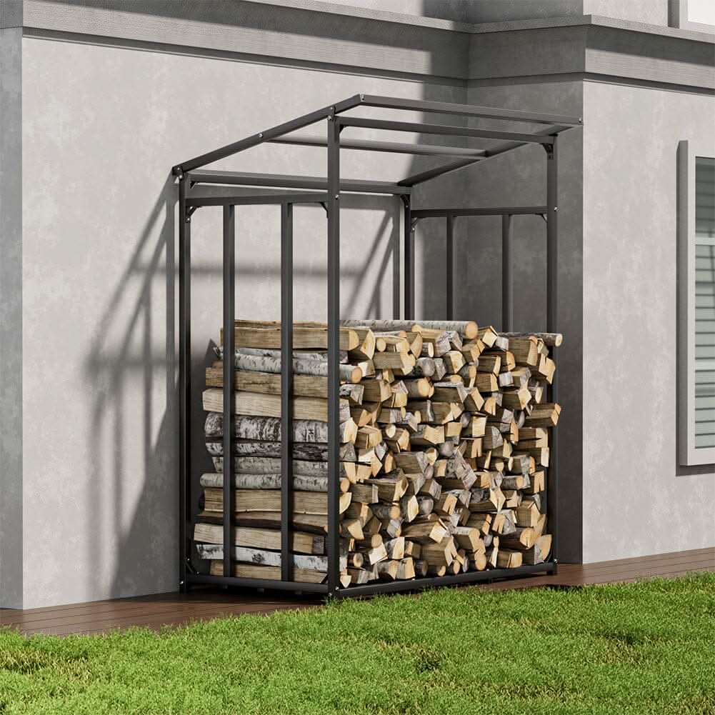 185cm W Garden Metal Tube Firewood Rack with Roof