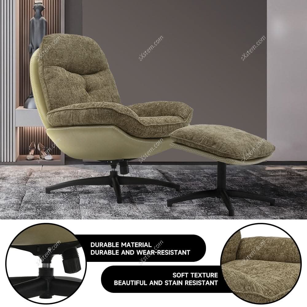 Chenille Lounge Chair with Footstool