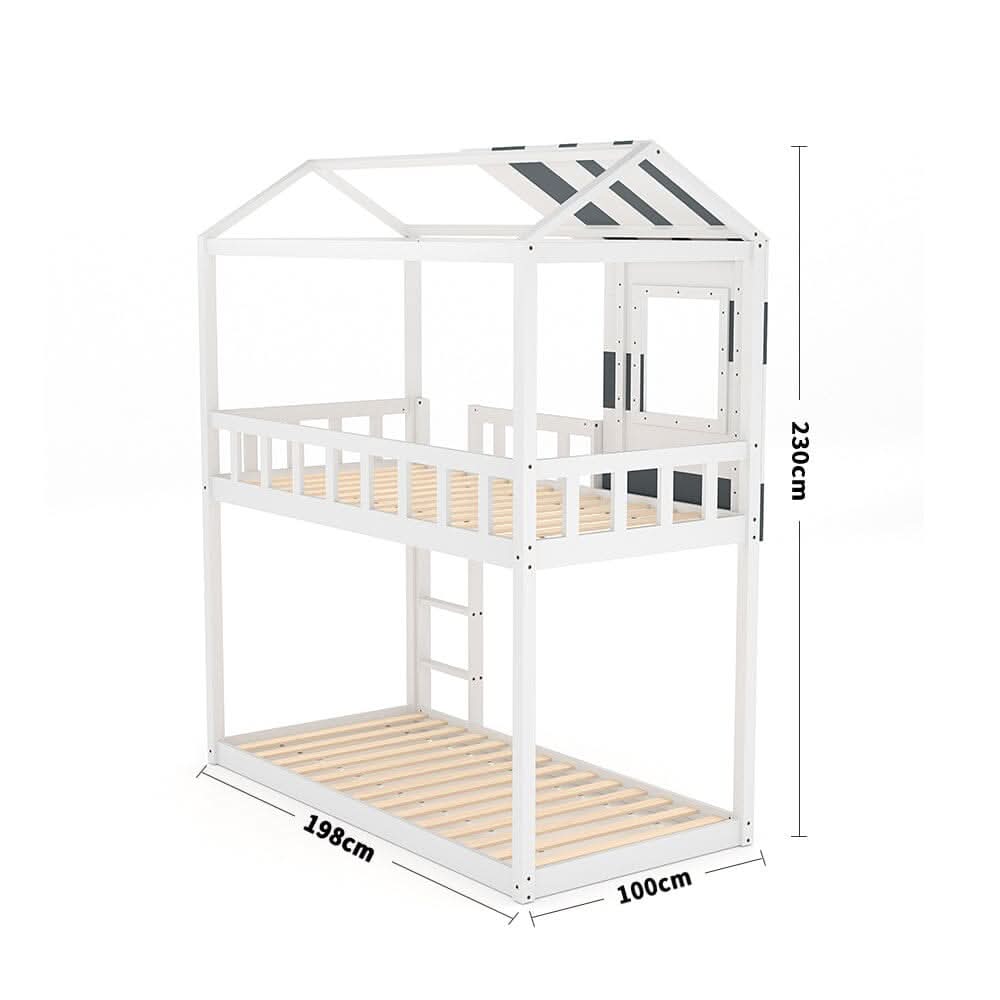 Modern Twin Bunk Bed Slatted Board House Shaped