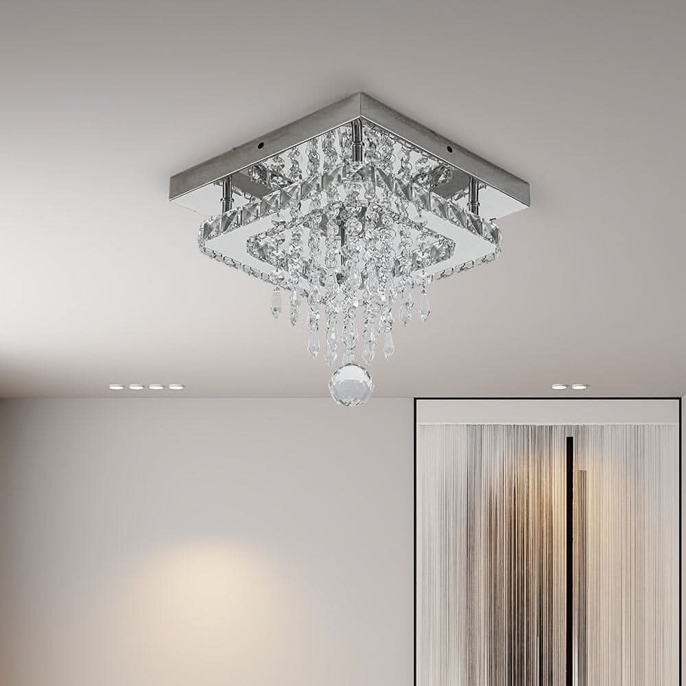 Modern Square Crystal Ceiling Light with Droplets