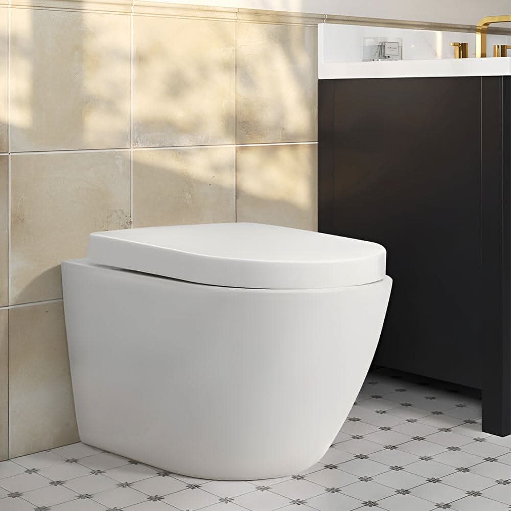 35cm W White Bathroom Wall Mounted Elongated Toilet